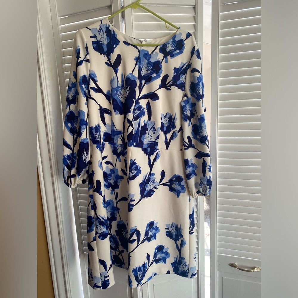 Blue and creamy white floral Eliza j dress size 16